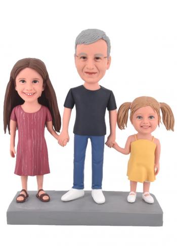 Custom Family Bobbleheads Grandpa And Two Granddaughters Unique Family Gifts,Create My Own Personalized Family Bobblehead