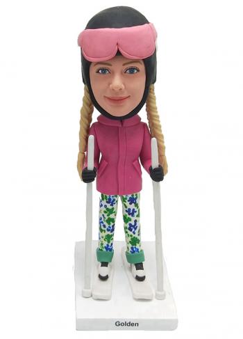 ﻿ Custom personalized bobblehead snow skiing gifts for office lady