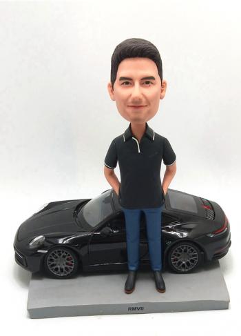 Customzied bobblehead with 911 black sporst car