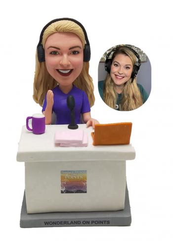 Custom Bobblehead Of Radio Host/DJ/Podcast Office Desk Gifts For Lady