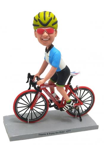 Custom cyclist bobblehead male with bike gifts for boy friend/boss