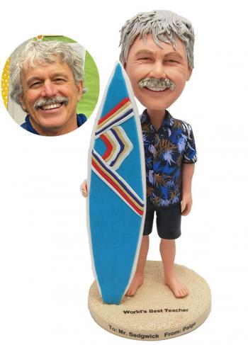 Custom bobbleheads male surfer with surfboard